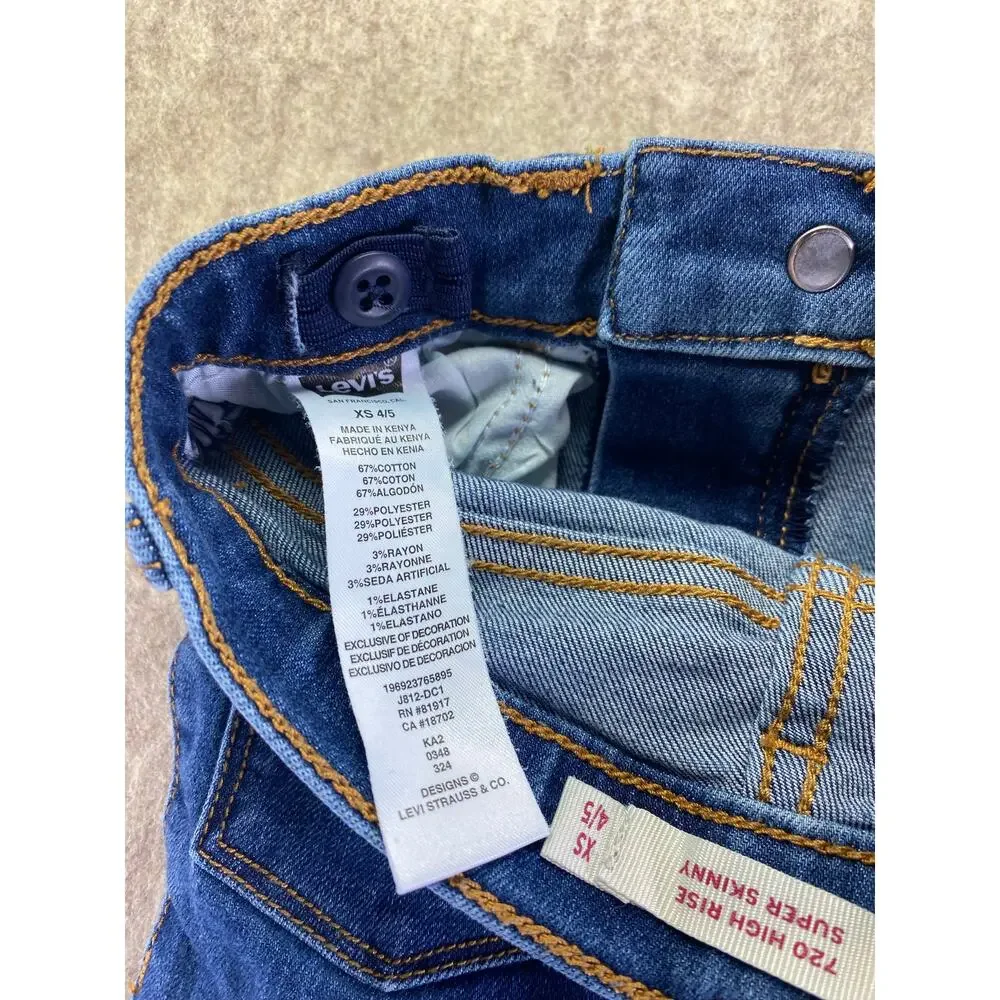 Levi's 720 Girls' High-Rise Super Skinny Distressed Blue Jeans Size XS 4/5